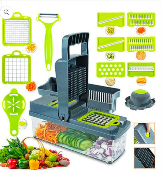 16-in-1 Multifunctional Vegetable & Fruit Cutter | Slicer, Dicer, Chopper, Peeler & Manual Kitchen Tool – All-in-One Food Preparation Tool for Effortless Chopping & Slicing